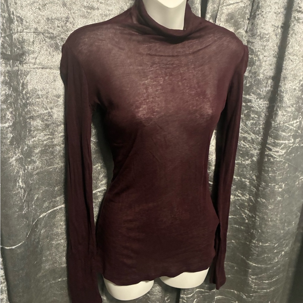 Elegant transparent Burgundy Long Sleeve Women's Top size Small